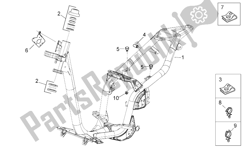 All parts for the Frame of the Aprilia Scarabeo 50 2T E2 NET 2010