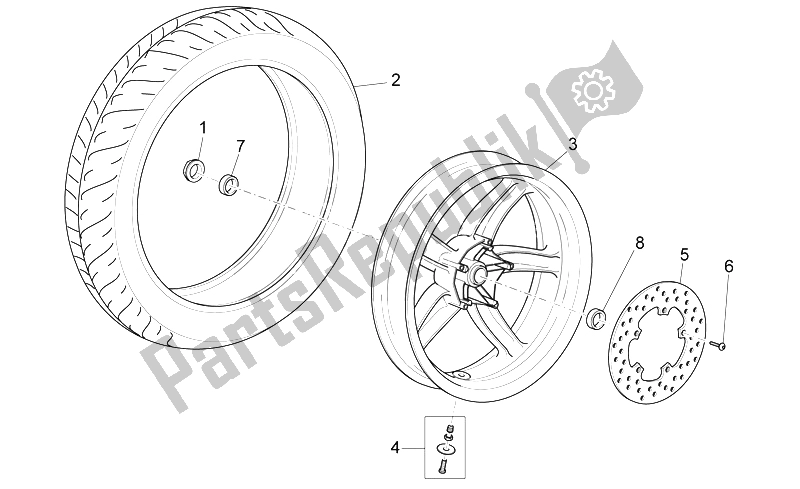 Alle Teile für das Hinterrad des Aprilia Scarabeo 125 200 Light Carb 2007