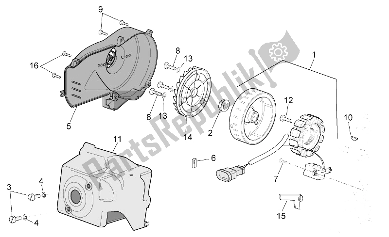 All parts for the Flywheel of the Aprilia Scarabeo 50 2T E2 ENG Piaggio 2005