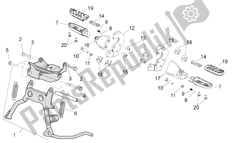 Tutte le parti per il Poggiapiedi - Supporto Laterale del Aprilia Scarabeo 50 2T E2 ENG Piaggio 2010