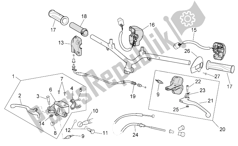Todas as partes de Controles do Aprilia Scarabeo 100 4T E3 NET 2009