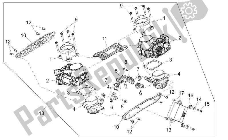 All parts for the Throttle Body of the Aprilia Shiver 750 PA 2015