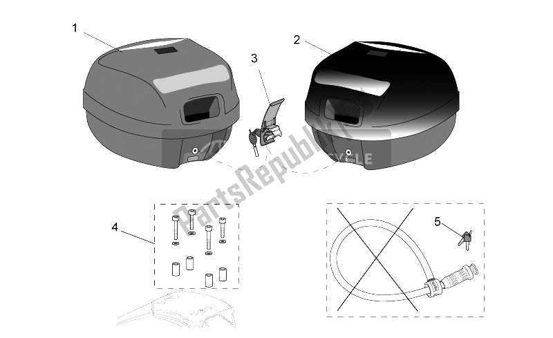 Toutes les pièces pour le Acc. - Top / Valises, Valises Latérales du Aprilia Leonardo 125 150 ST 2001