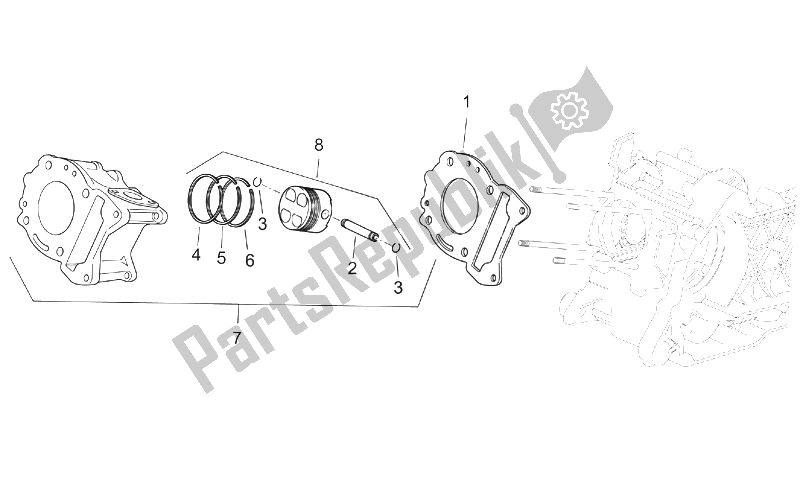 All parts for the Cylinder of the Aprilia Scarabeo 125 200 E2 ENG Piaggio 2003