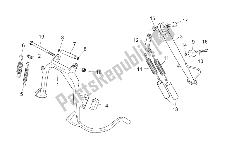 All parts for the Central Stand of the Aprilia Scarabeo 125 200 E2 ENG Piaggio 2003