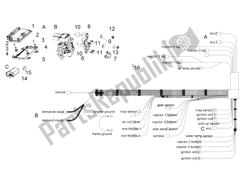 All parts for the Central Electrical System of the Aprilia RSV4 RR Europe 1000 2016