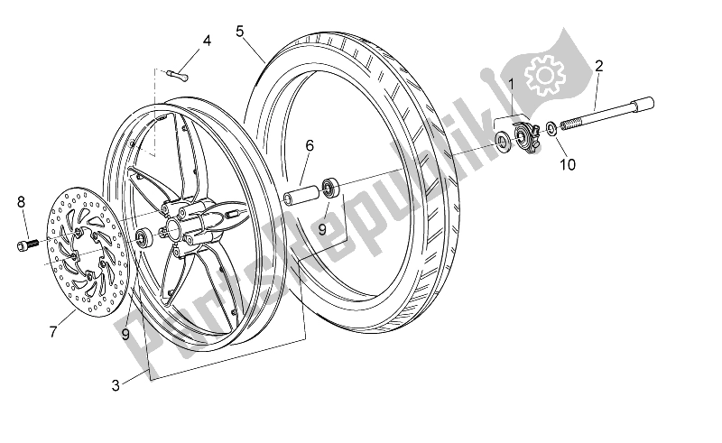 All parts for the Front Wheel of the Aprilia Scarabeo 50 2T E2 NET 2009