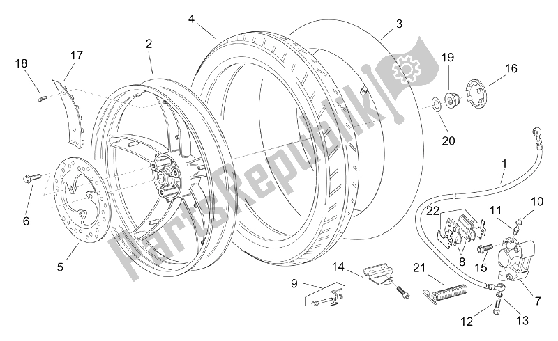 All parts for the Rear Wheel - Disc Brake of the Aprilia Scarabeo 50 2T ENG Minarelli 1999