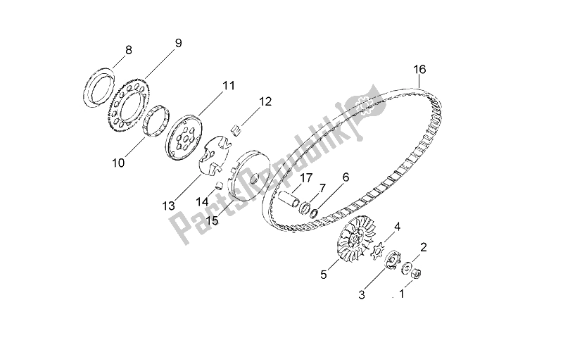 All parts for the Variator of the Aprilia Scarabeo 50 2T ENG Minarelli 1999