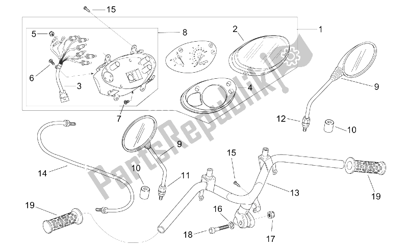 All parts for the Handlebar - Dashboard of the Aprilia Scarabeo 100 2T ENG Yamaha 2000