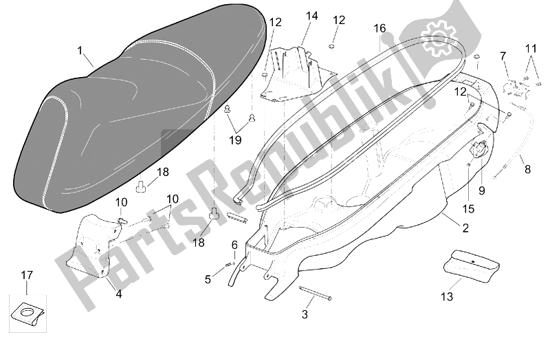 Tutte le parti per il Vano Sella E Casco del Aprilia Leonardo 250 ENG Yamaha 1999