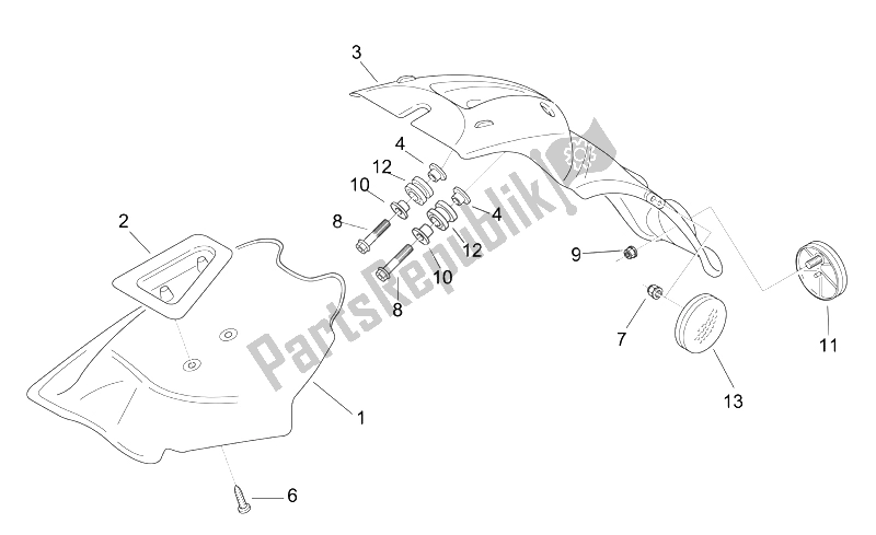 Toutes les pièces pour le Corps Arrière Iii - Garde-boue du Aprilia Scarabeo 50 2T E2 ENG Piaggio 2005