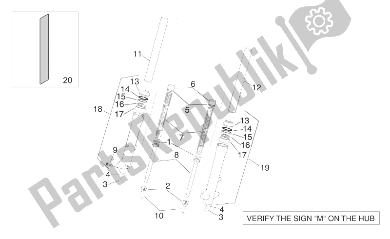 Toutes les pièces pour le Fourche Avant Marzocchi - Moyeux, Manchons du Aprilia Scarabeo 125 200 E3 ENG Piaggio 2006