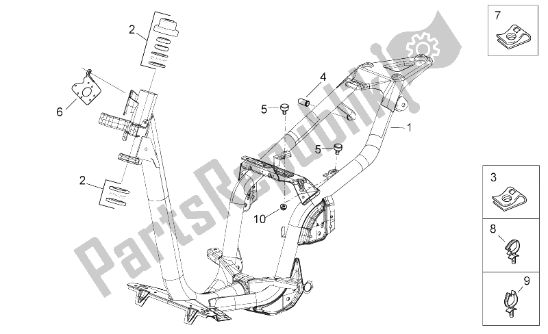 Todas as partes de Quadro, Armação do Aprilia Scarabeo 50 2T E2 ENG Piaggio 2007