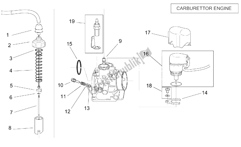 Alle Teile für das Vergaser I des Aprilia SR 50 H2O Ditech Carb 2000