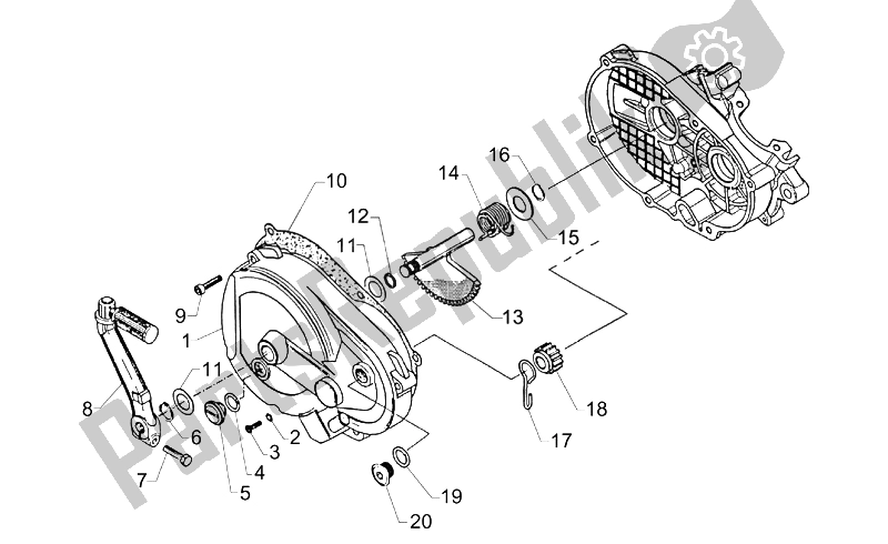 All parts for the Kick-start Lev. Cpl-clutch Cov. Of the Aprilia Mini RX Challenge 50 2003