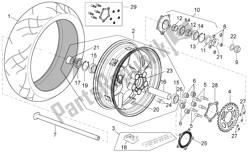 Alle onderdelen voor de Achterwiel van de Aprilia Tuono V4 1100 Factory USA CND 2016