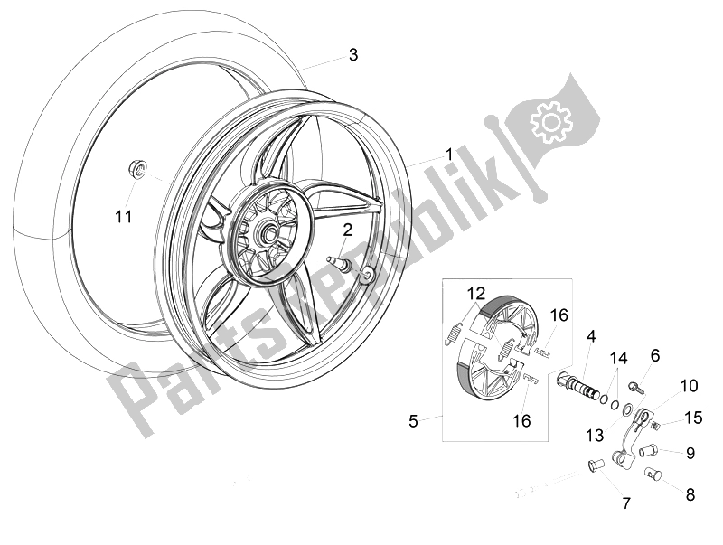 All parts for the Rear Wheel - Disc Brake of the Aprilia Scarabeo 50 2T 2014