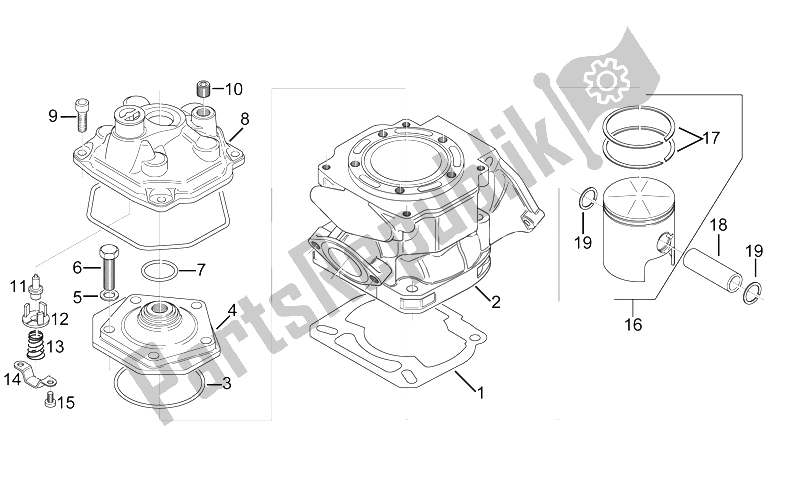 All parts for the Cylinder - Head - Piston of the Aprilia RX 125 ENG 122 CC 1995
