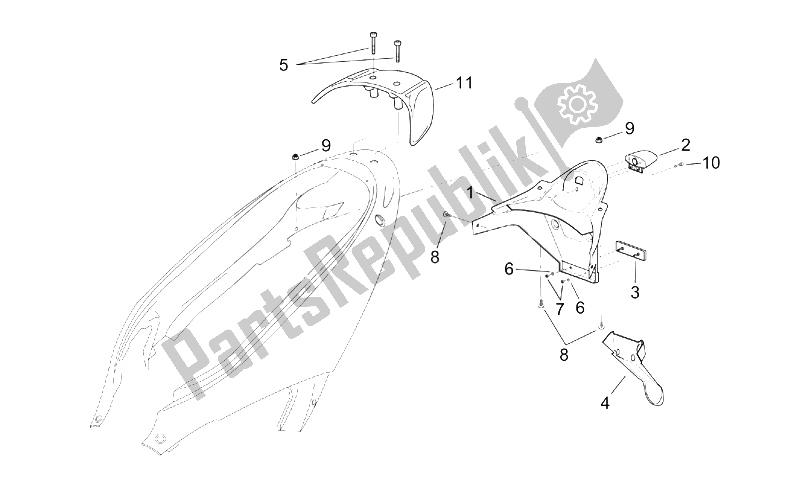 All parts for the Rear Body - Plate Holder of the Aprilia Leonardo 125 150 1999