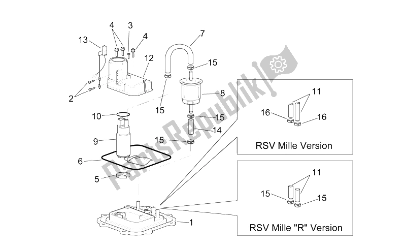 All parts for the Fuel Pump I of the Aprilia RSV Mille 1000 2000