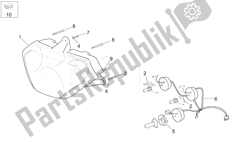 All parts for the Headlight of the Aprilia RSV Mille 1000 2000