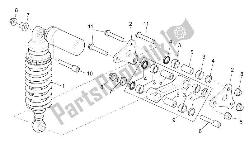 All parts for the Rear Shock Absorber of the Aprilia Tuono V4 1100 Factory USA CND 2016