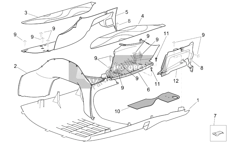 All parts for the Central Body Ii of the Aprilia Scarabeo 125 250 E2 ENG Piaggio 2004