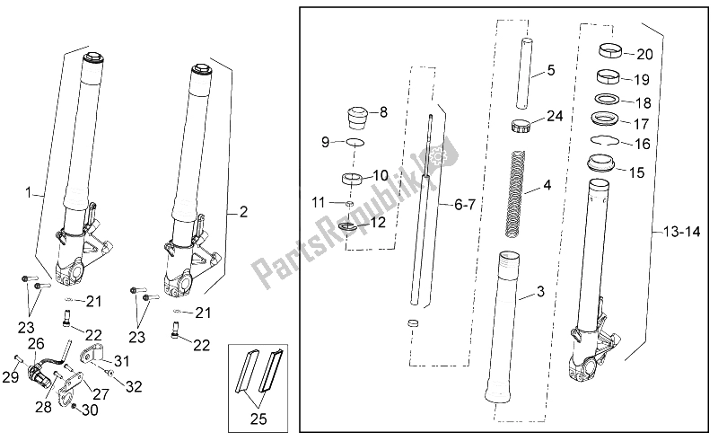 All parts for the Front Fork of the Aprilia NA 850 Mana 2007