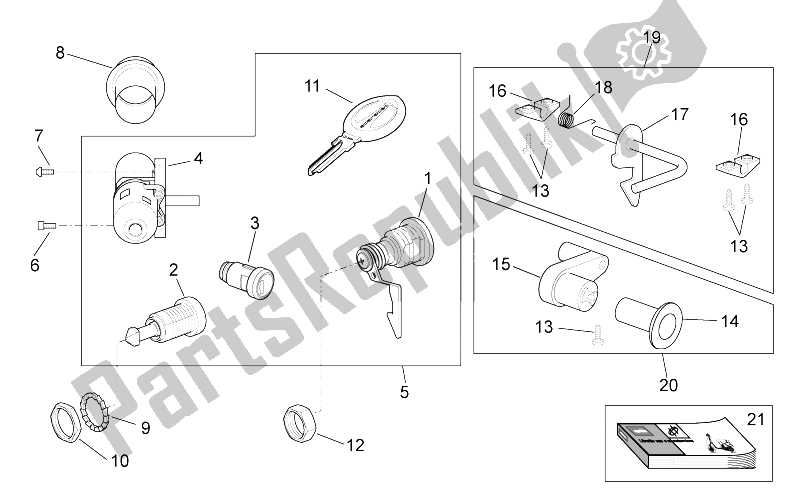 Alle onderdelen voor de Sticker - Hardware Kit Vergrendelen van de Aprilia Scarabeo 50 4T 4V E2 2010