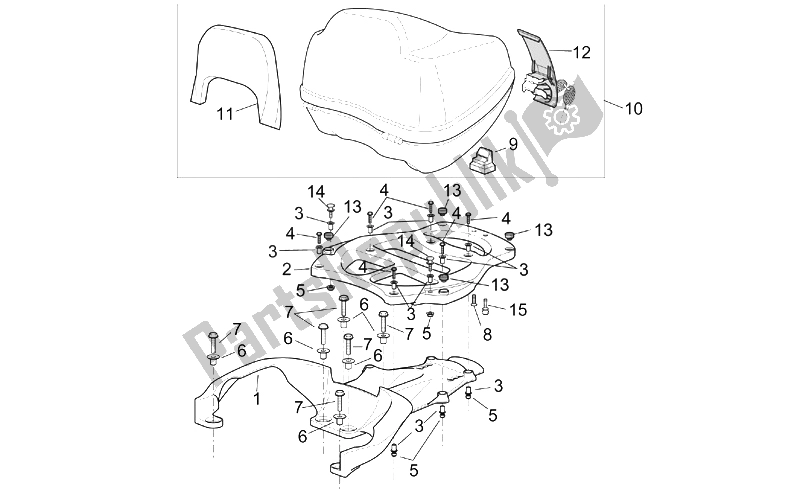 Toutes les pièces pour le Top Case du Aprilia Scarabeo 125 200 E2 ENG Piaggio 2003