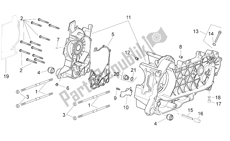 All parts for the Crankcase of the Aprilia Atlantic 300 2010