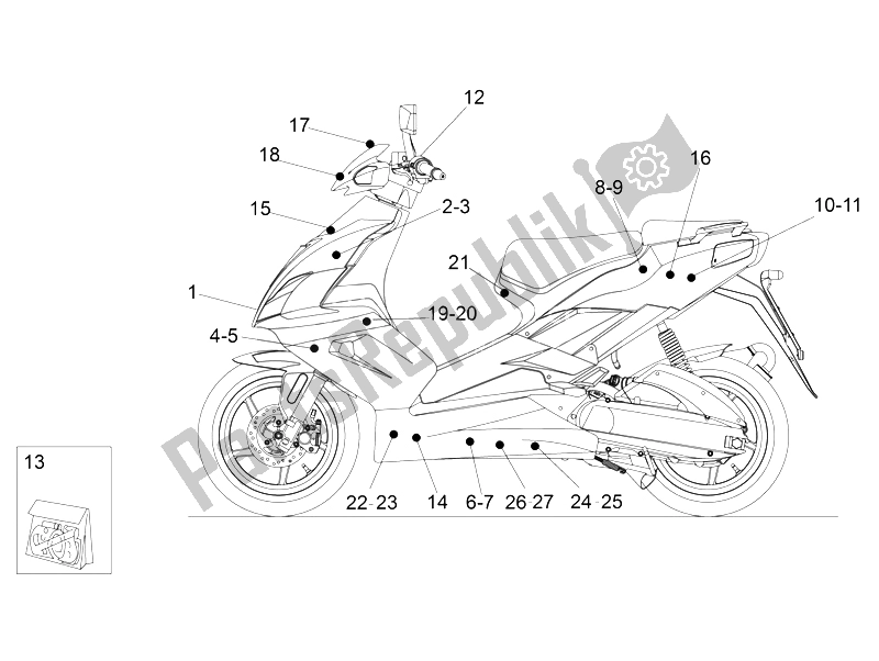 Alle Teile für das Abziehbild des Aprilia SR 50 IE Carb MY 2010