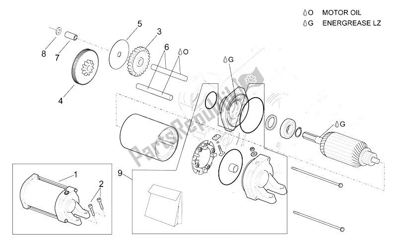 All parts for the Starter Motor of the Aprilia Pegaso 650 1997