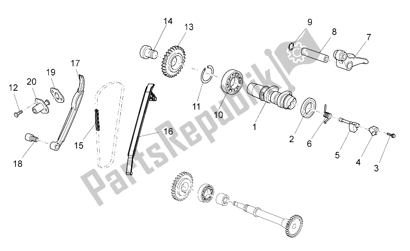 All parts for the Rear Cylinder Timing System of the Aprilia RXV SXV 450 550 Pikes Peak 2009