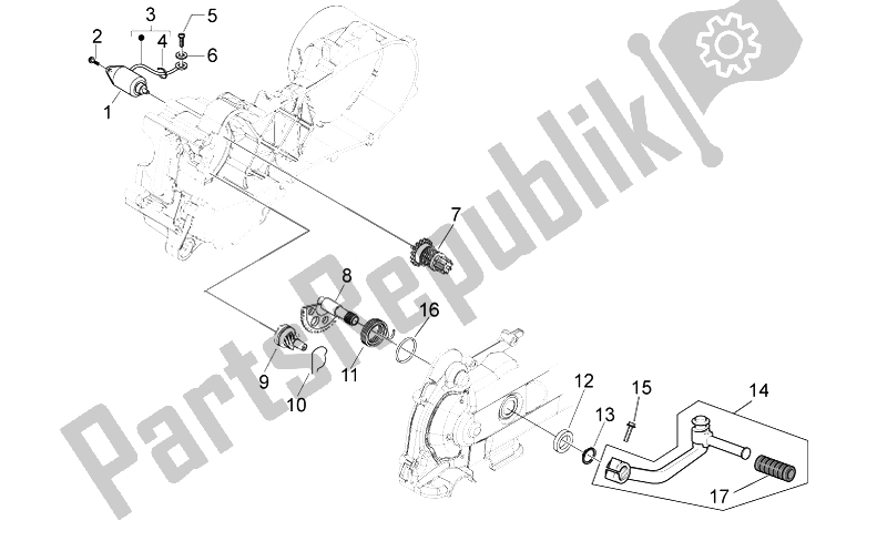 Alle Teile für das Kick-start-getriebe / Anlasser des Aprilia Scarabeo 50 4T 4V 2014