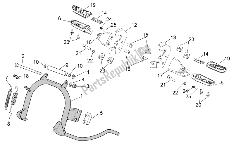 Alle Teile für das Fußstützen - Seitlicher Stand des Aprilia Scarabeo 100 4T E3 2014