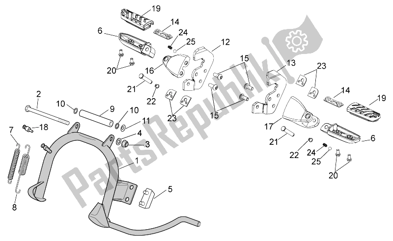 Tutte le parti per il Poggiapiedi - Supporto Laterale del Aprilia Scarabeo 100 4T E3 2014