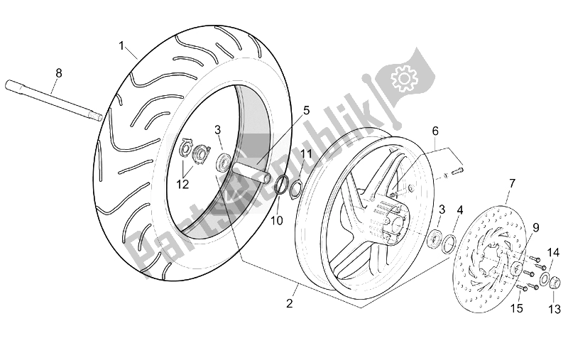 Toutes les pièces pour le Roue Avant du Aprilia Leonardo 250 300 ENG Minarelli 2002