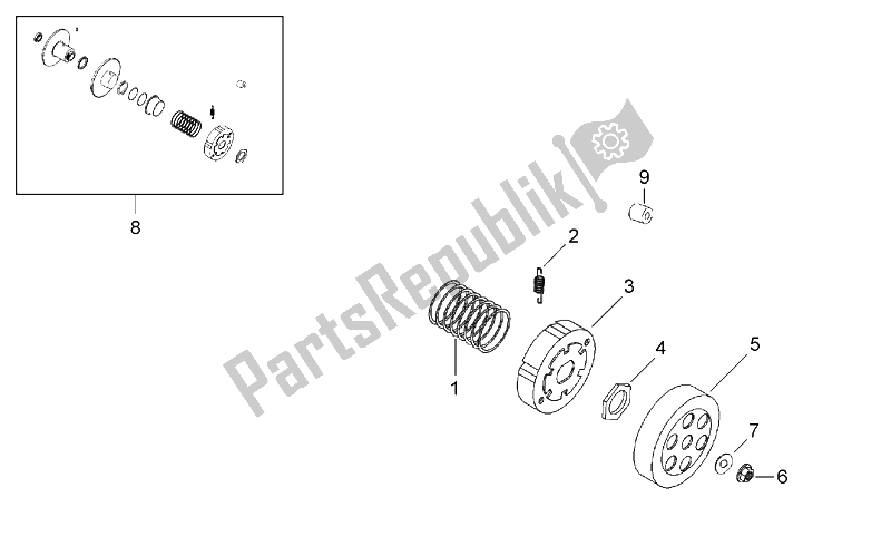 All parts for the Clutch Ii of the Aprilia SR 50 H2O 1997