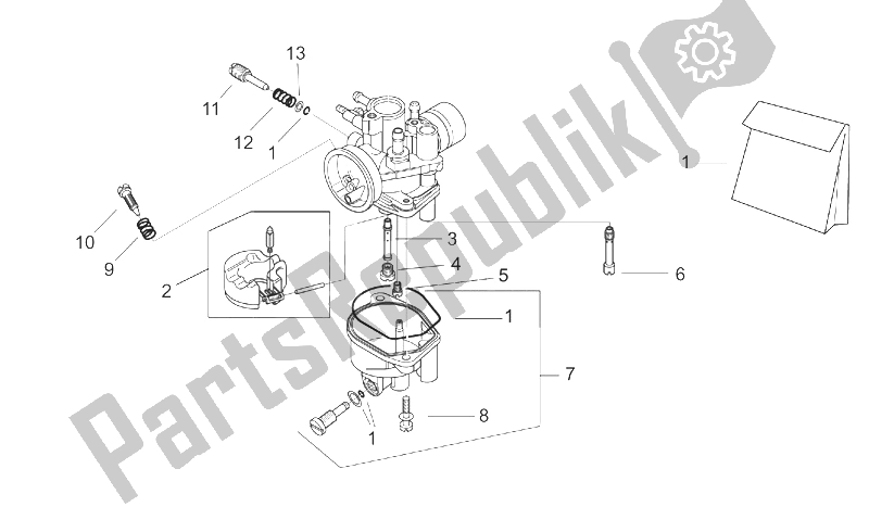 All parts for the Carburettor Ii of the Aprilia Scarabeo 50 2T ENG Minarelli 2000