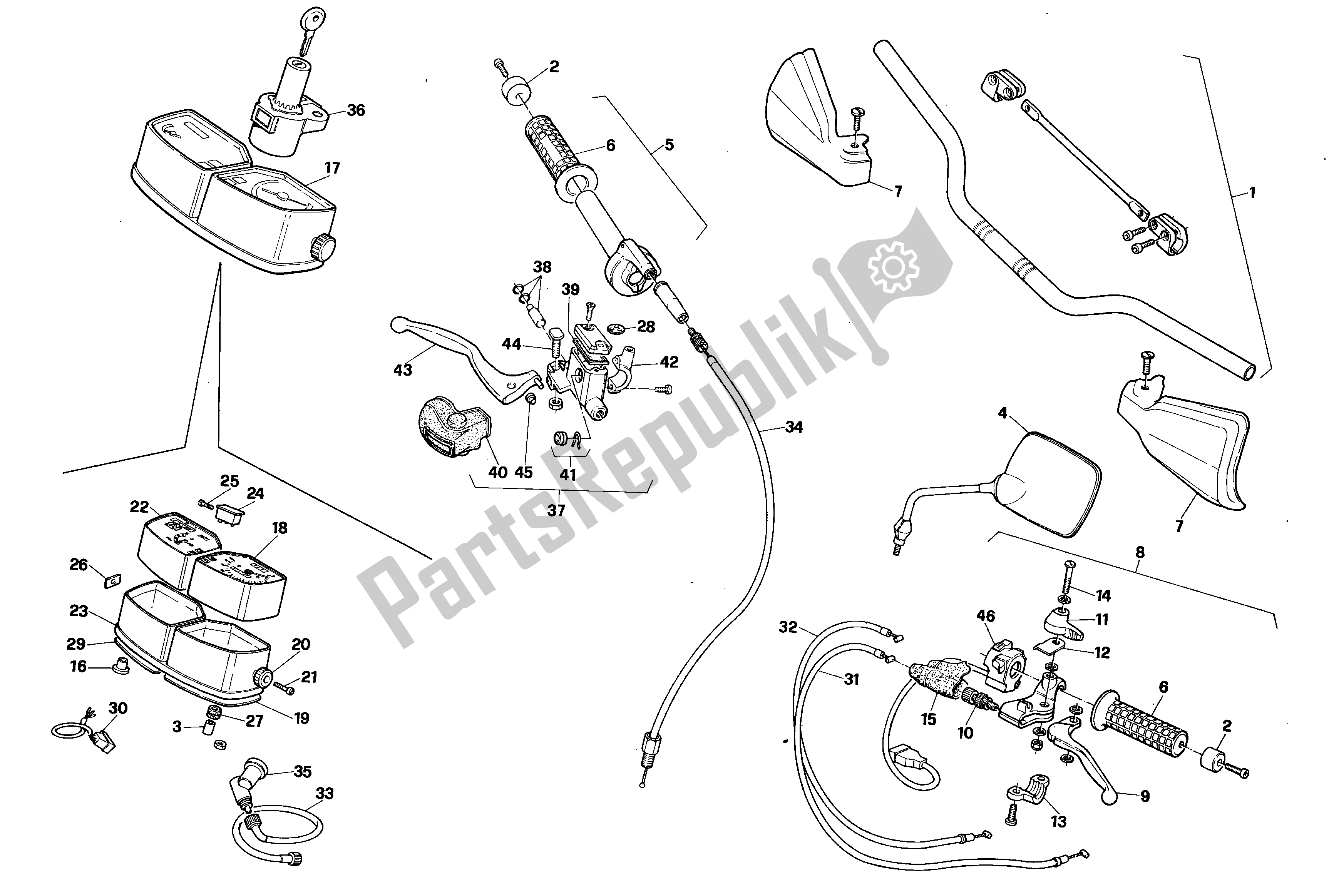 All parts for the Handle Bars And Commands of the Aprilia Tuareg 125 1989 - 1990