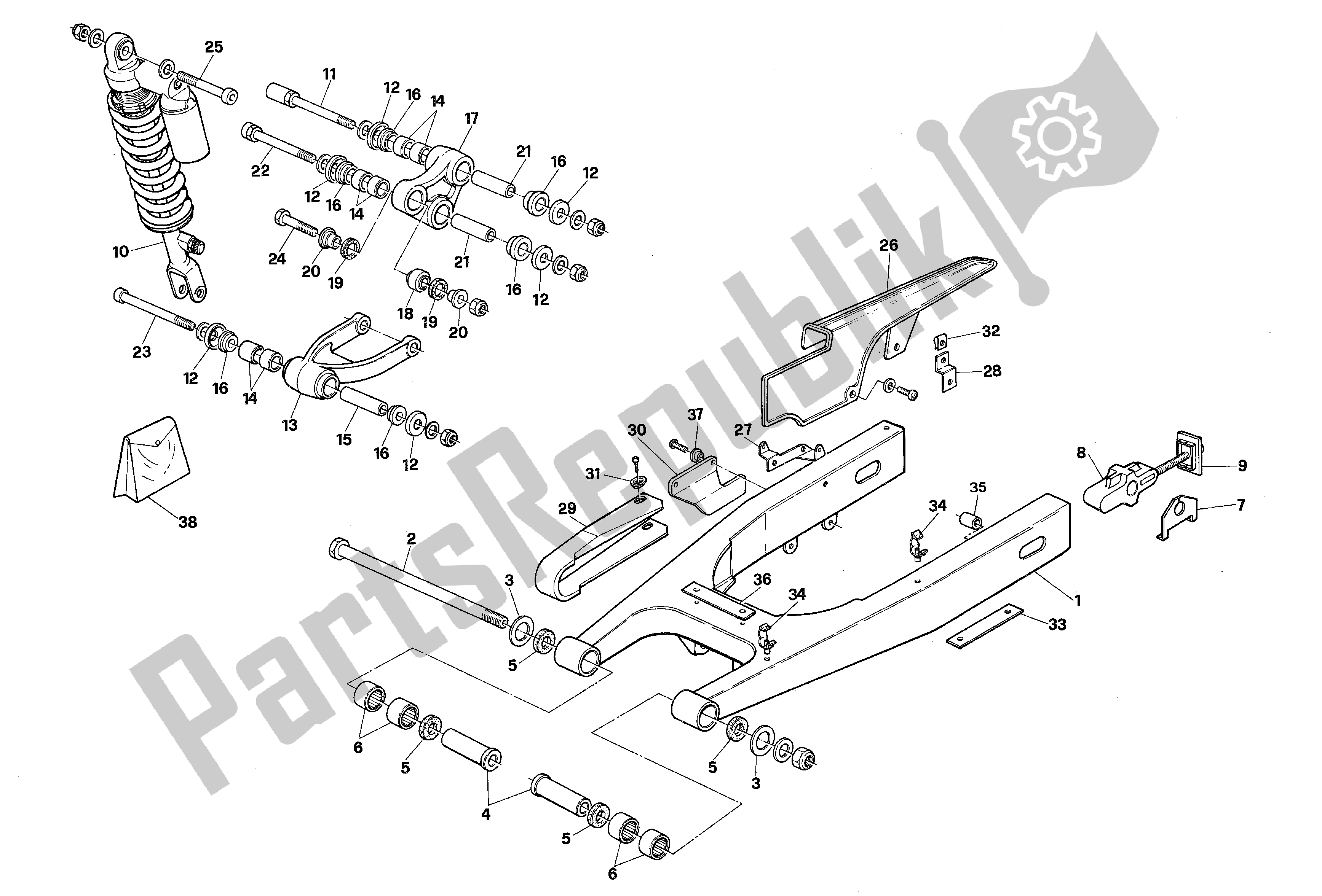 Tutte le parti per il Forcellone E Sospensione Posteriore del Aprilia RX 125 1989