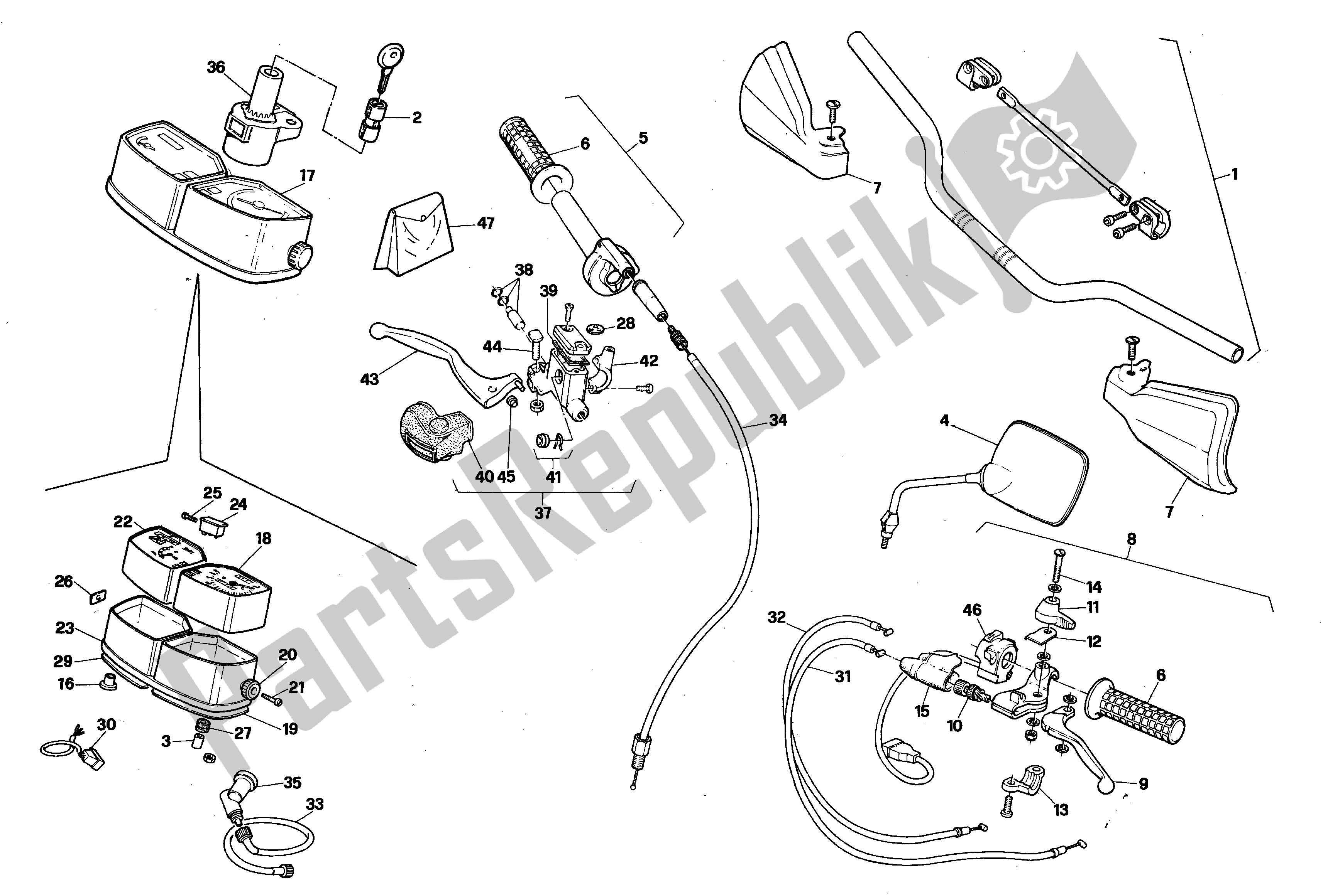All parts for the Handle Bars And Commands of the Aprilia Tuareg 125 1990