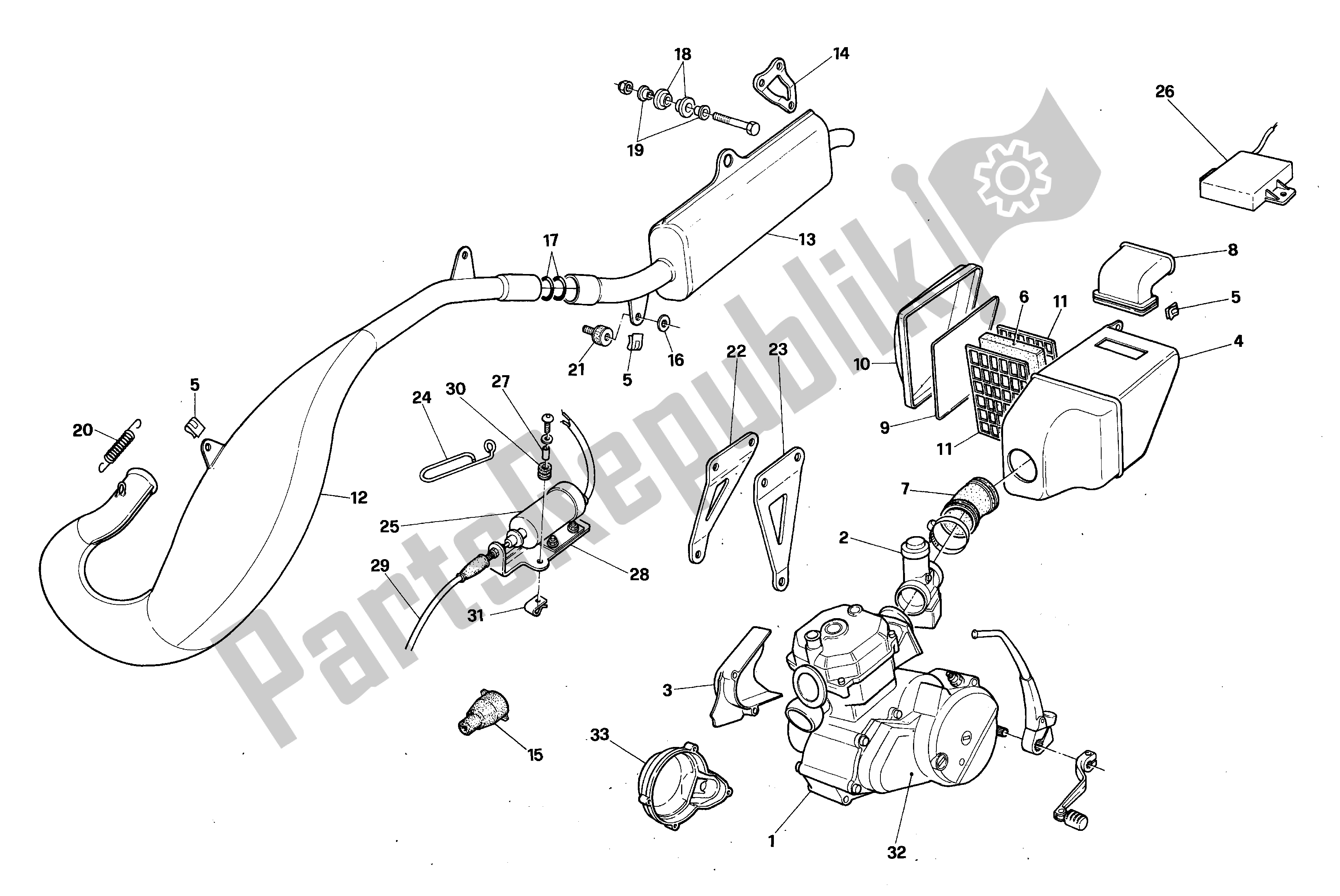 All parts for the Exhaust Assembly of the Aprilia RX 125 1991