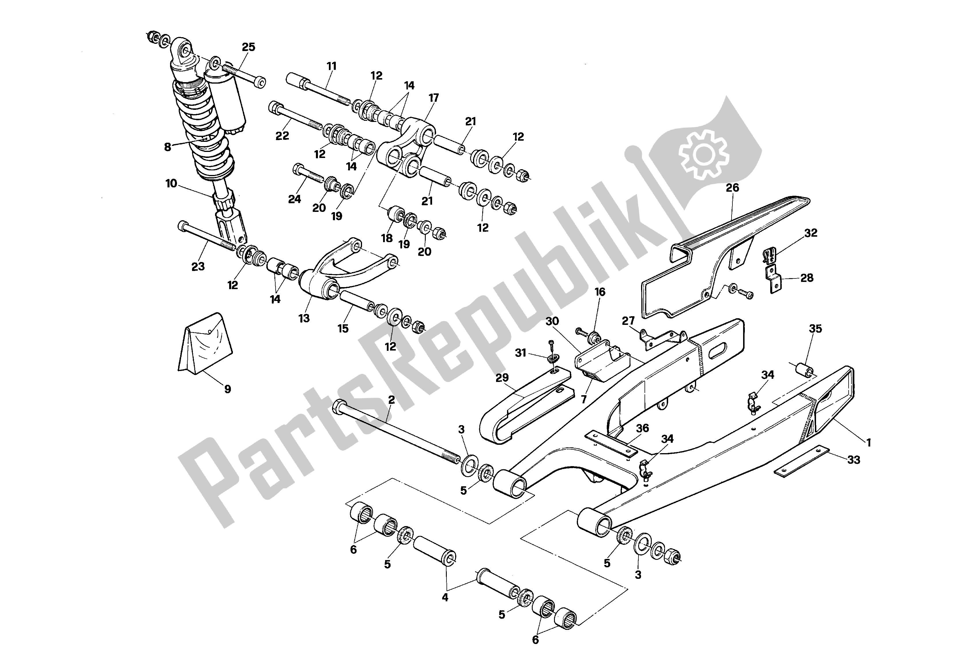 Tutte le parti per il Forcellone E Sospensione Posteriore del Aprilia RX 125 1991