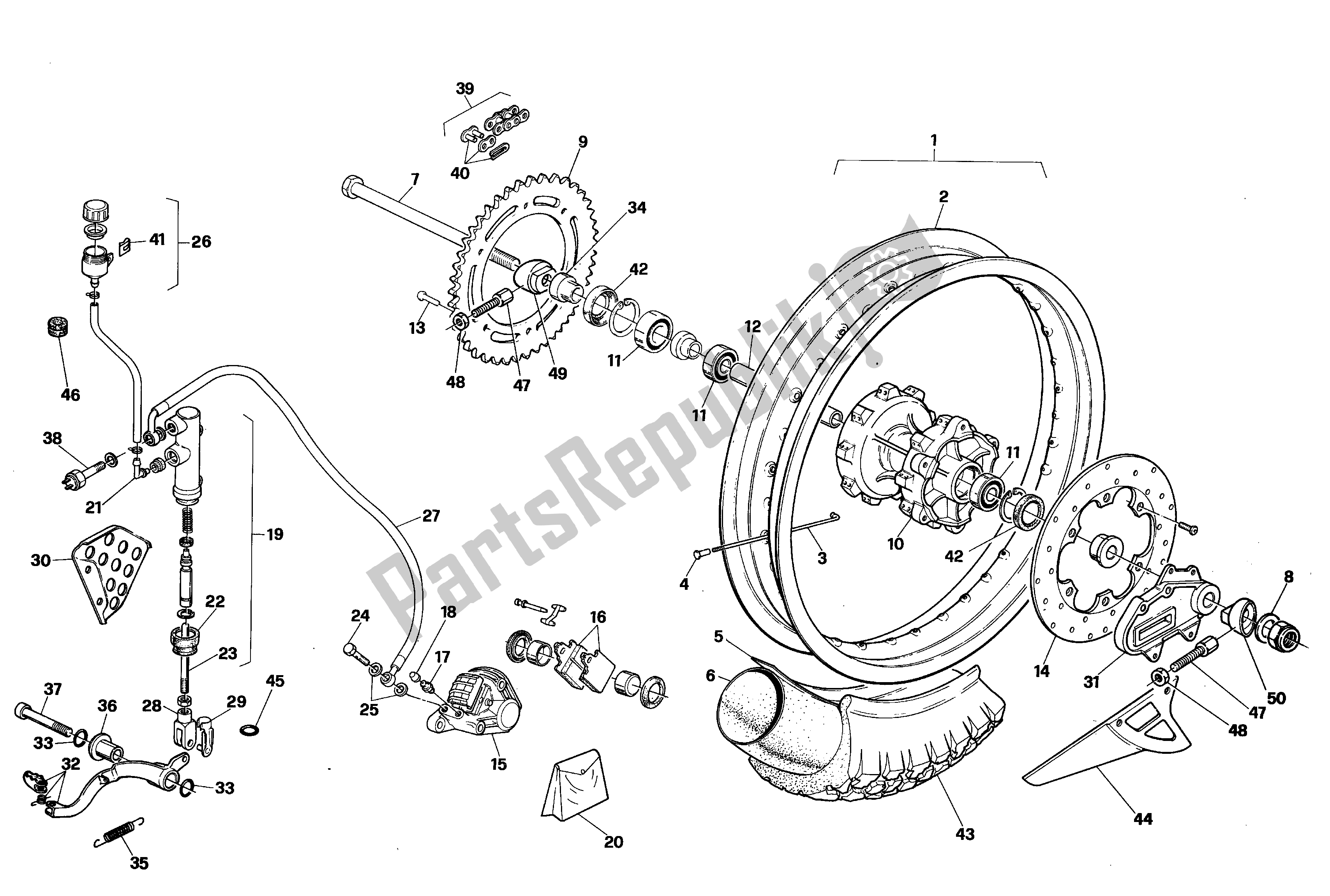 All parts for the Rear Wheel of the Aprilia Tuareg 125 1989 - 1992