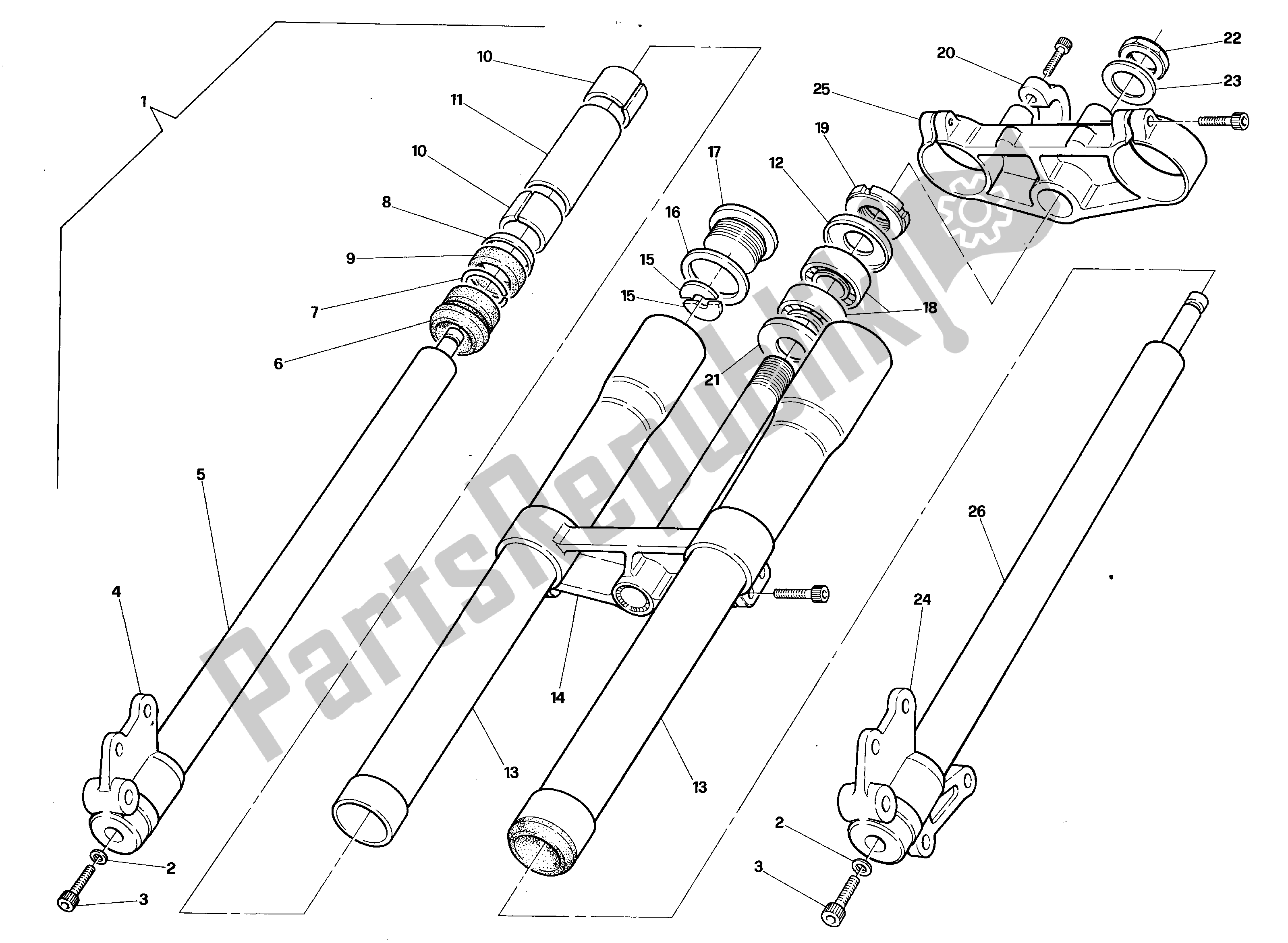 All parts for the Front Fork of the Aprilia Tuareg 125 1989 - 1992