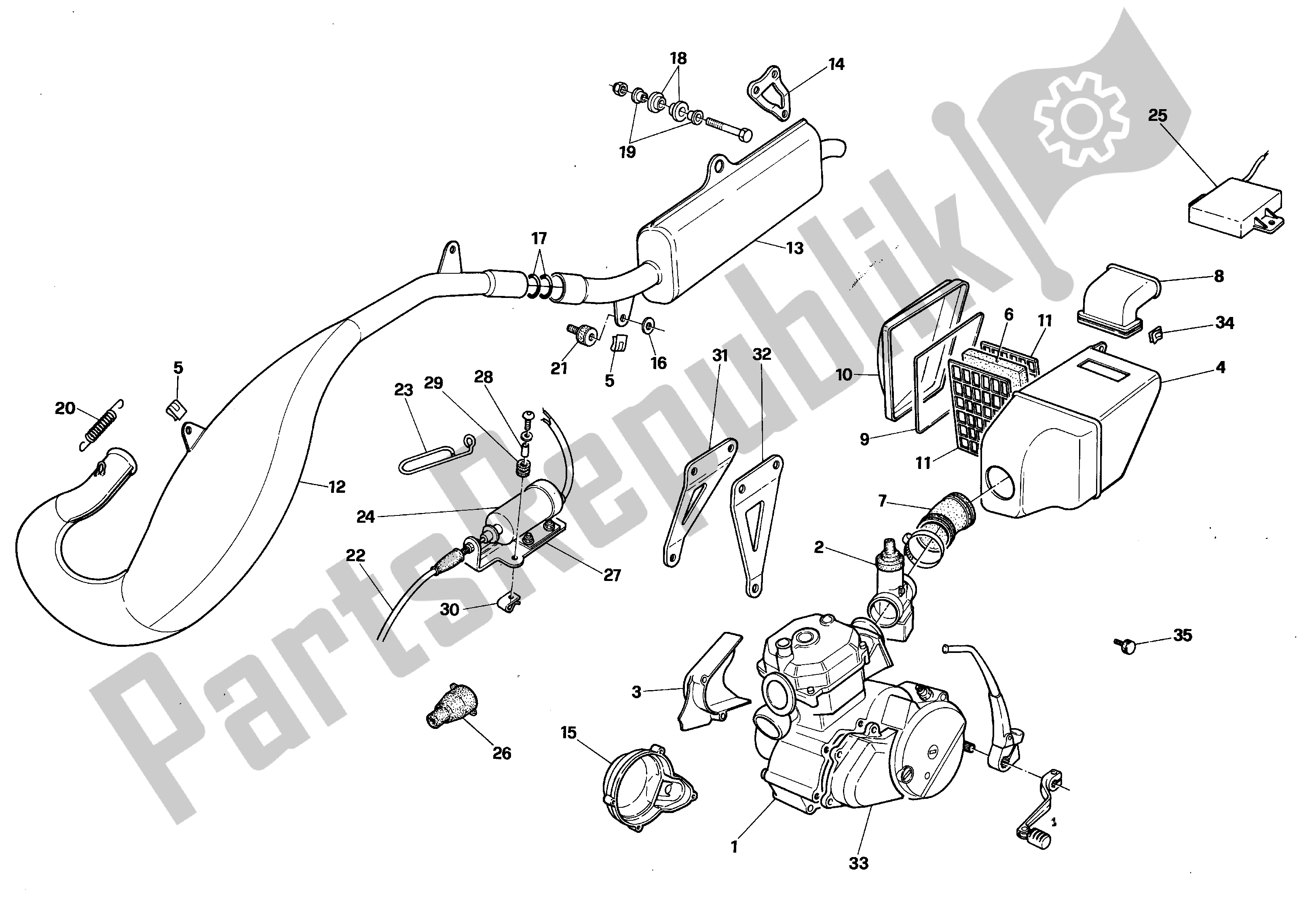 All parts for the Exhaust Assembly of the Aprilia Tuareg 125 1989 - 1992
