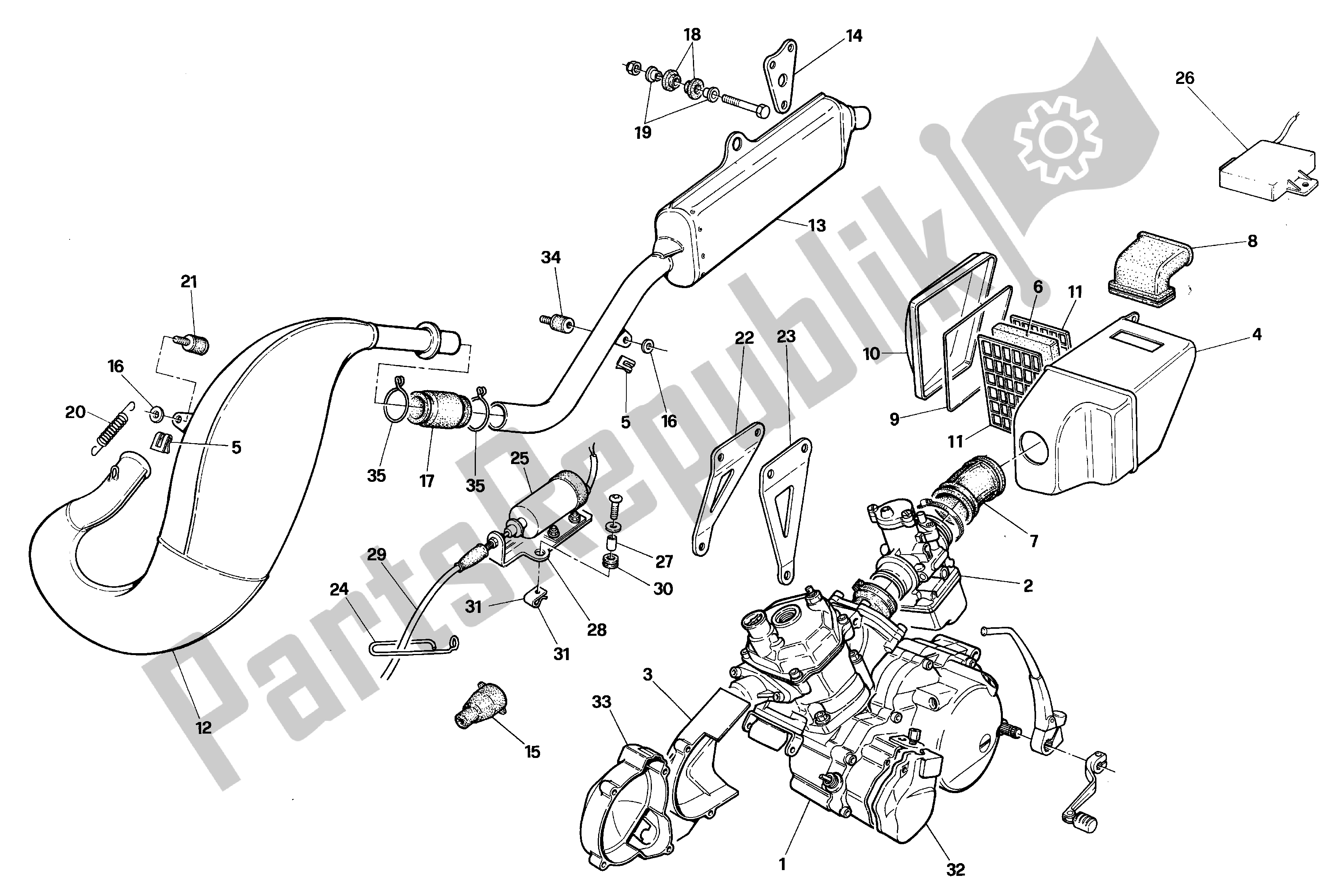 All parts for the Exhaust Assembly of the Aprilia RX 125 1989 - 1993